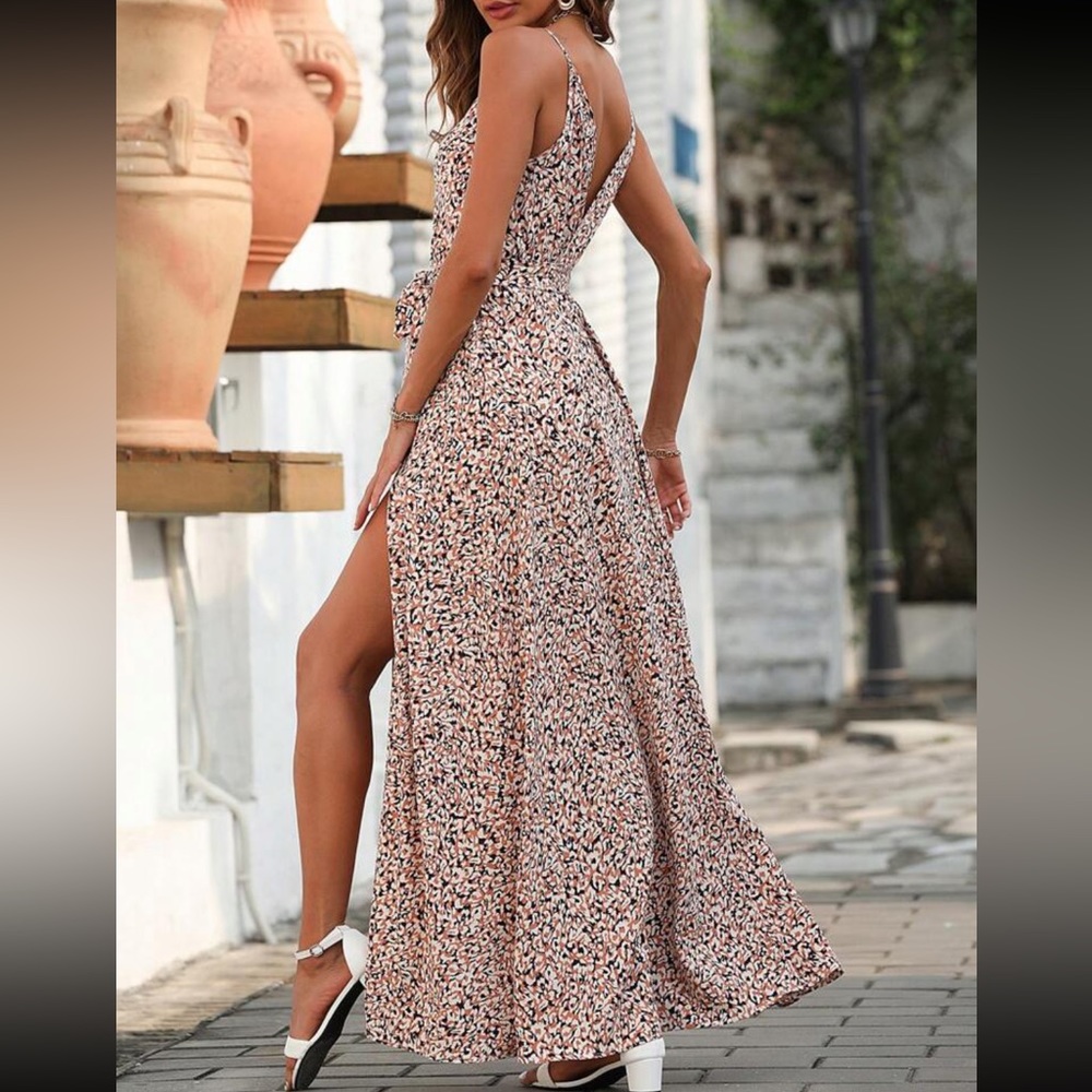 Boho Flor print slit thigh belted cami maxi dress - Picture 7 of 7